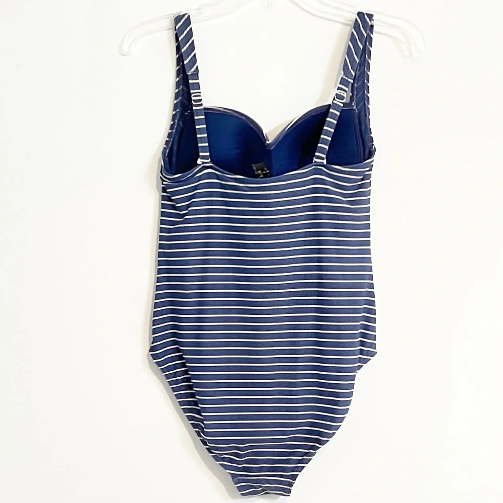NipTuck Swim Blue White Striped One Piece Swimsuit Tummy Control Shirred Size 8